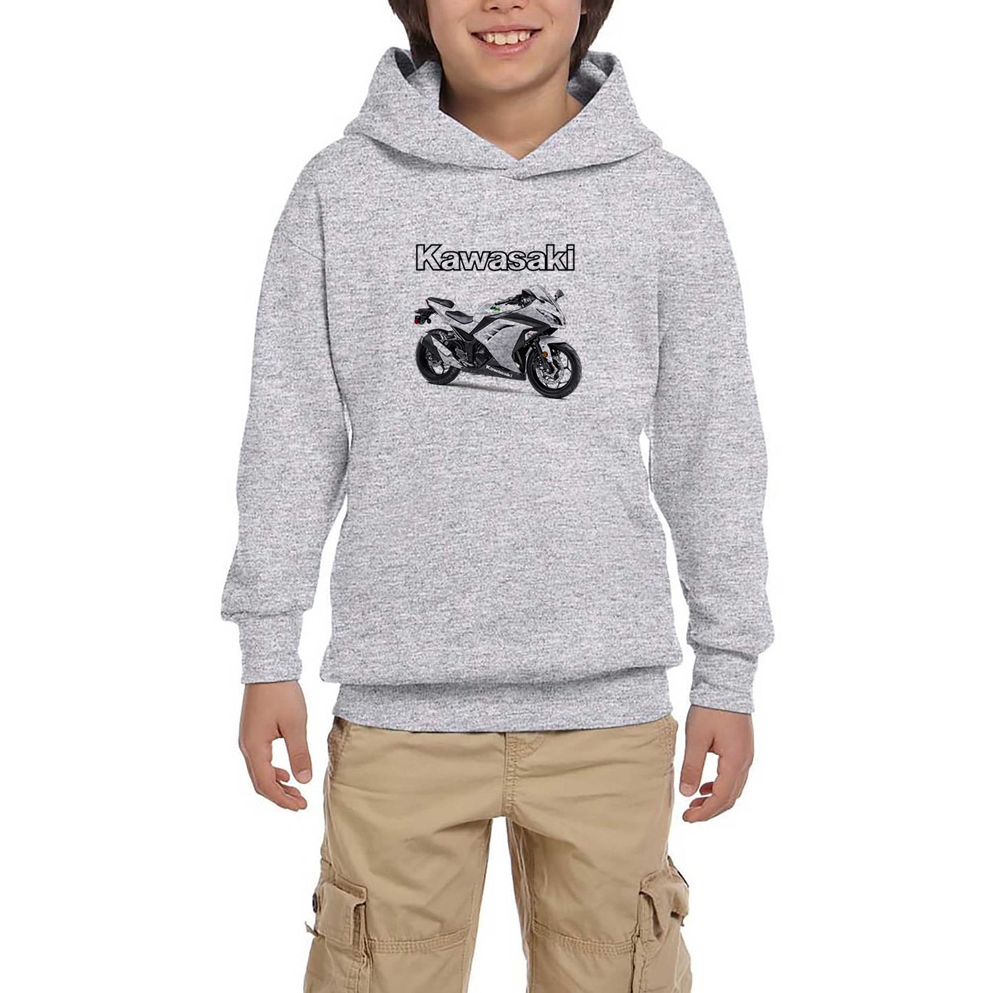 Kawasaki Ninja 250R Gri Çocuk Kapşonlu Sweatshirt