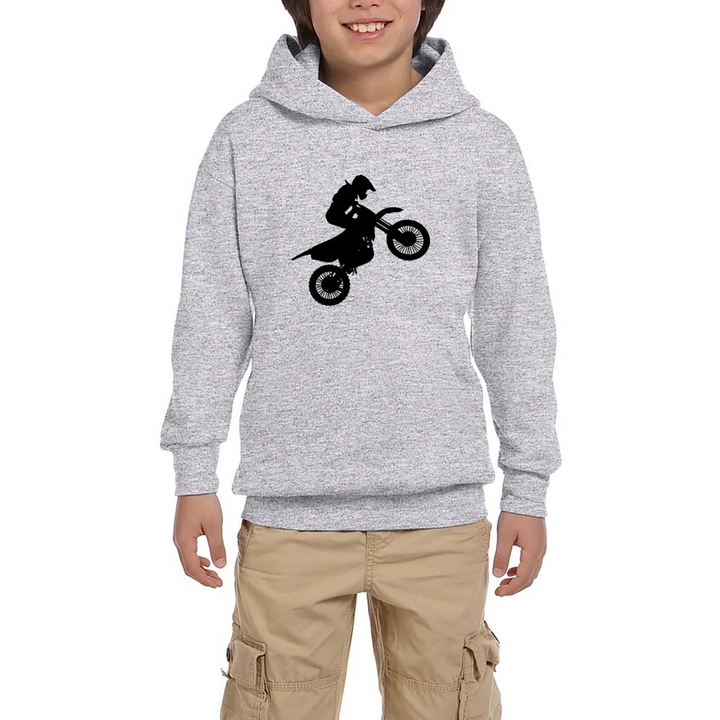 Motocross Motorcycle Siluet Gri Çocuk Kapşonlu Sweatshirt