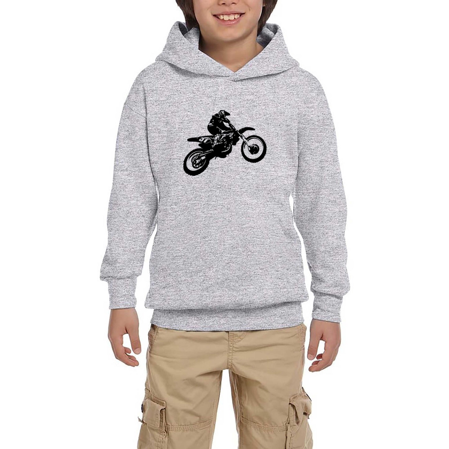 Motokros Endurocross Gri Çocuk Kapşonlu Sweatshirt