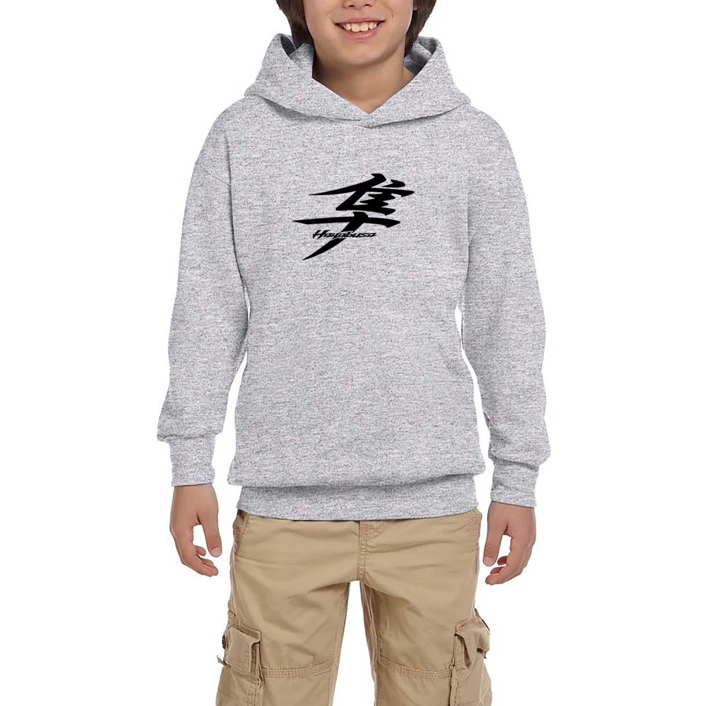 Hayabusa Logo Text Gri Çocuk Kapşonlu Sweatshirt