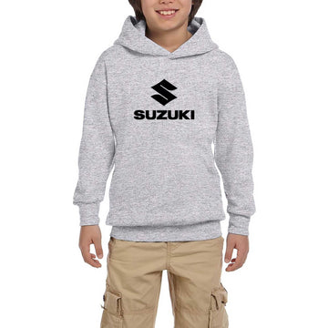 Suzuki Logo Text Black Gri Çocuk Kapşonlu Sweatshirt