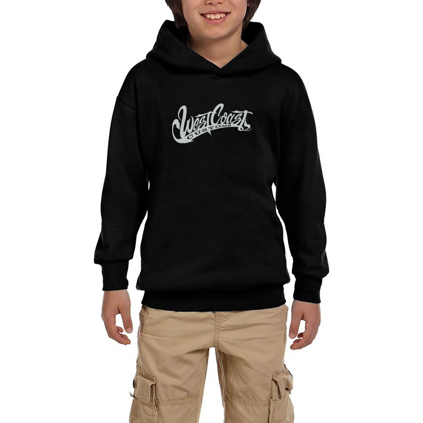 West Coast Customs Text Siyah Çocuk Kapşonlu Sweatshirt