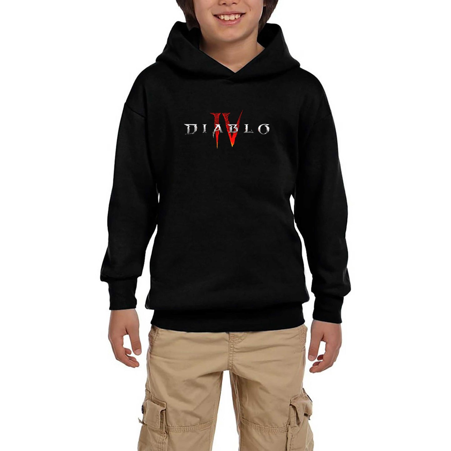 Diablo IV Logo Siyah Çocuk Kapşonlu Sweatshirt