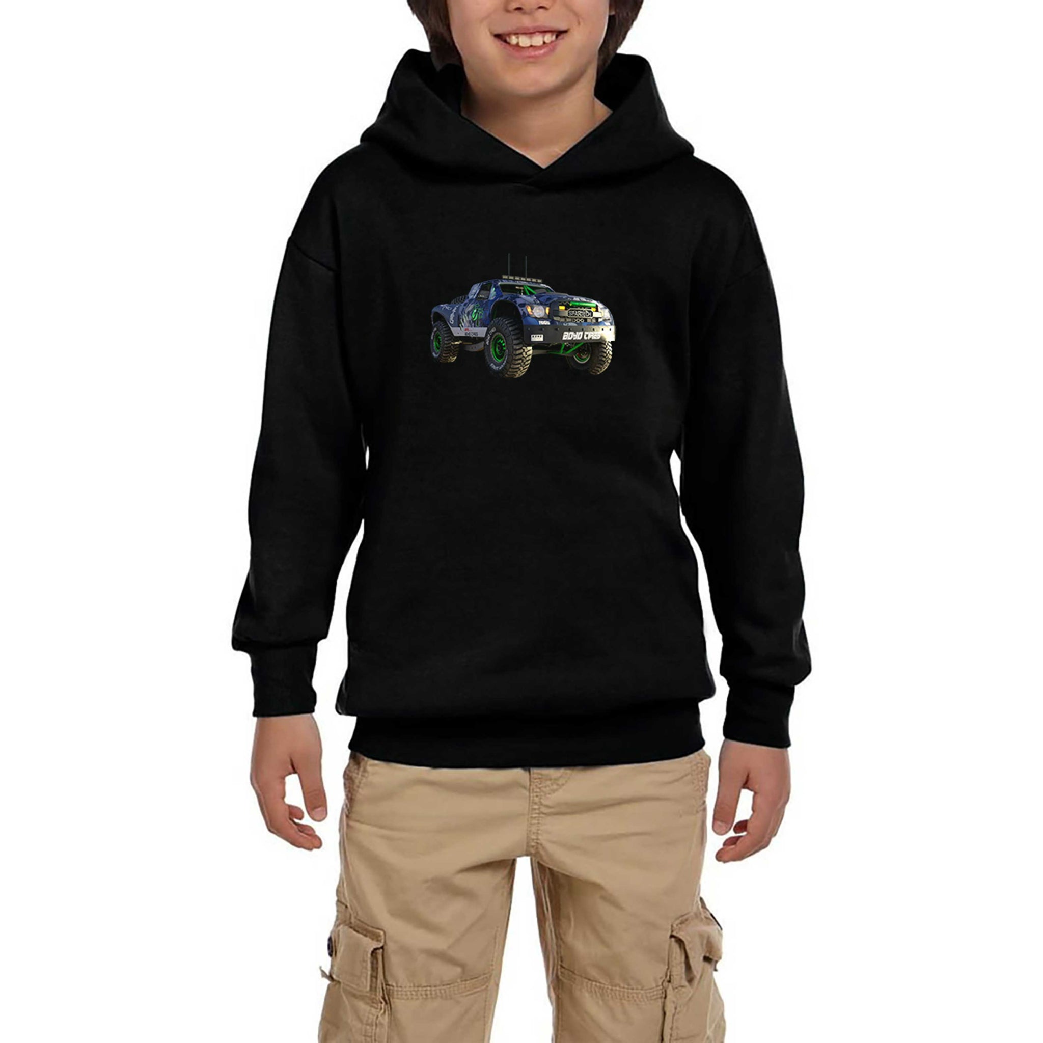 Off Road Yarış Arabası Siyah Çocuk Kapşonlu Sweatshirt