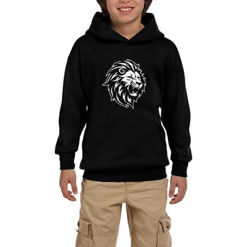 Black and White Lion Siyah Çocuk Kapşonlu Sweatshirt