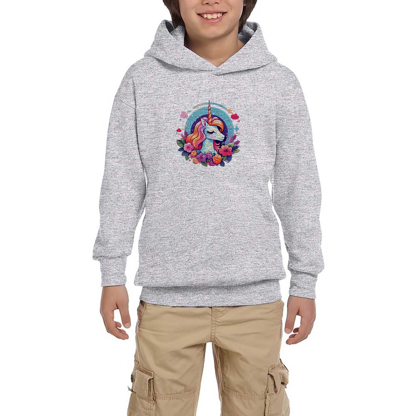 Charming Unicorn Gri Çocuk Kapşonlu Sweatshirt