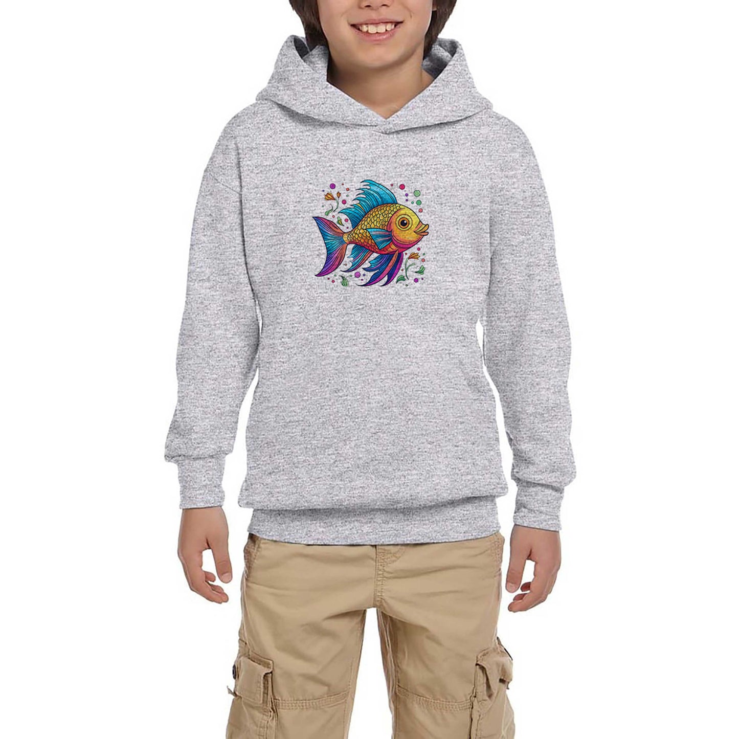 Colorful Fish Gri Çocuk Kapşonlu Sweatshirt