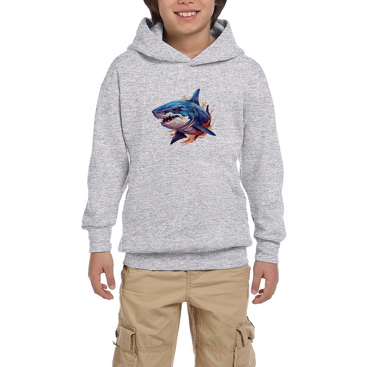 Color Shark Gri Çocuk Kapşonlu Sweatshirt