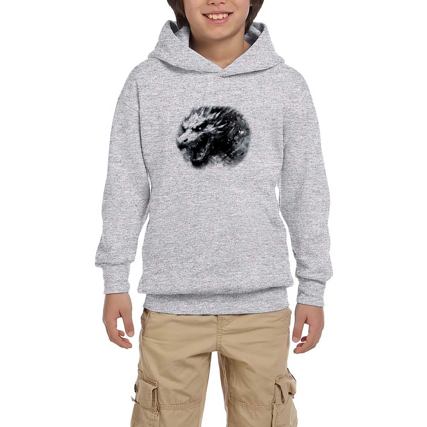 Dragon Pencil Drawing Gri Çocuk Kapşonlu Sweatshirt