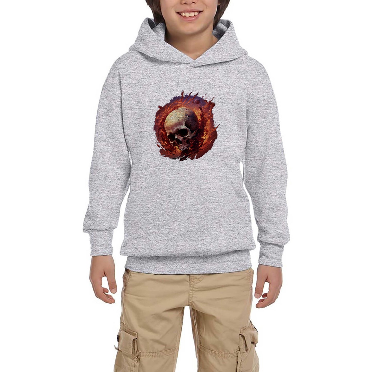 Skull Planet Gri Çocuk Kapşonlu Sweatshirt