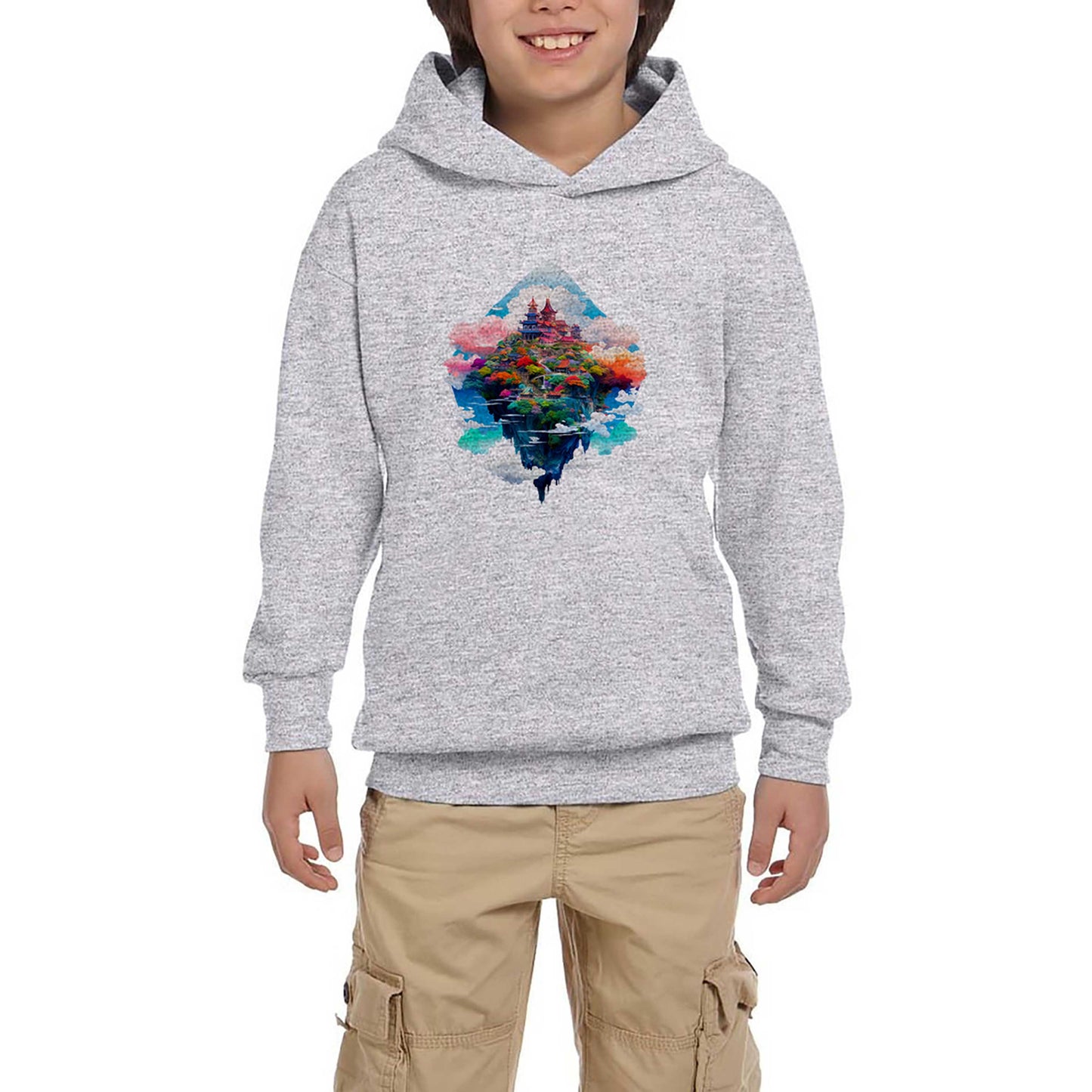 The island On The Cloud Gri Çocuk Kapşonlu Sweatshirt