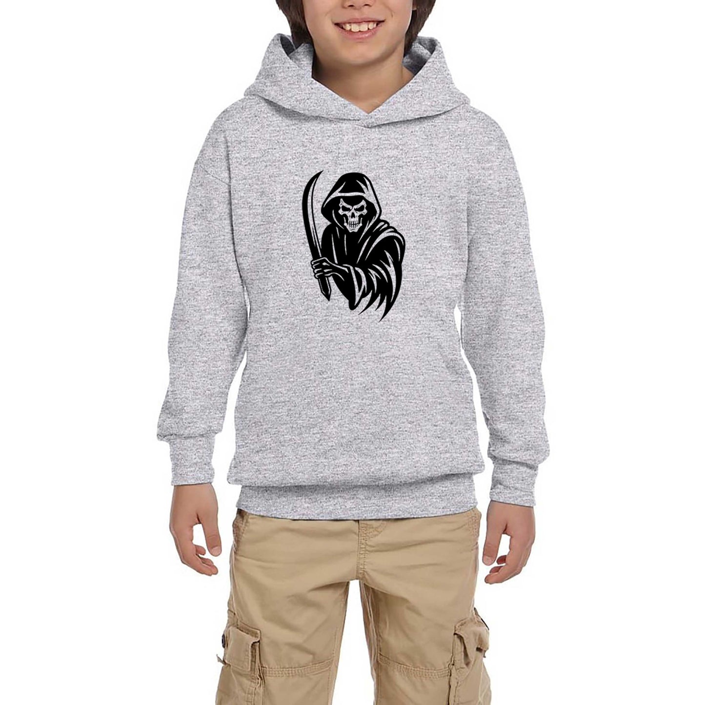 Grim Reaper Sword Gri Çocuk Kapşonlu Sweatshirt