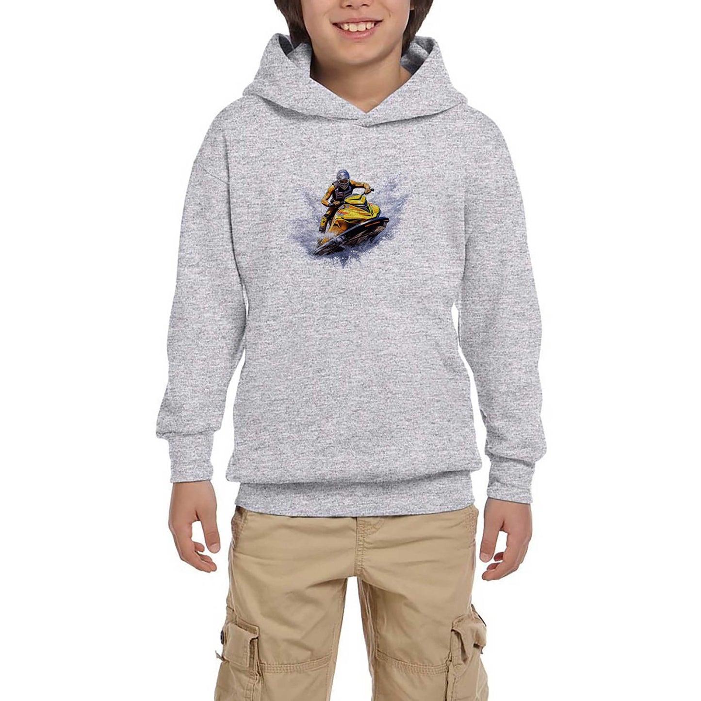 Jetski Snowboard Gri Çocuk Kapşonlu Sweatshirt