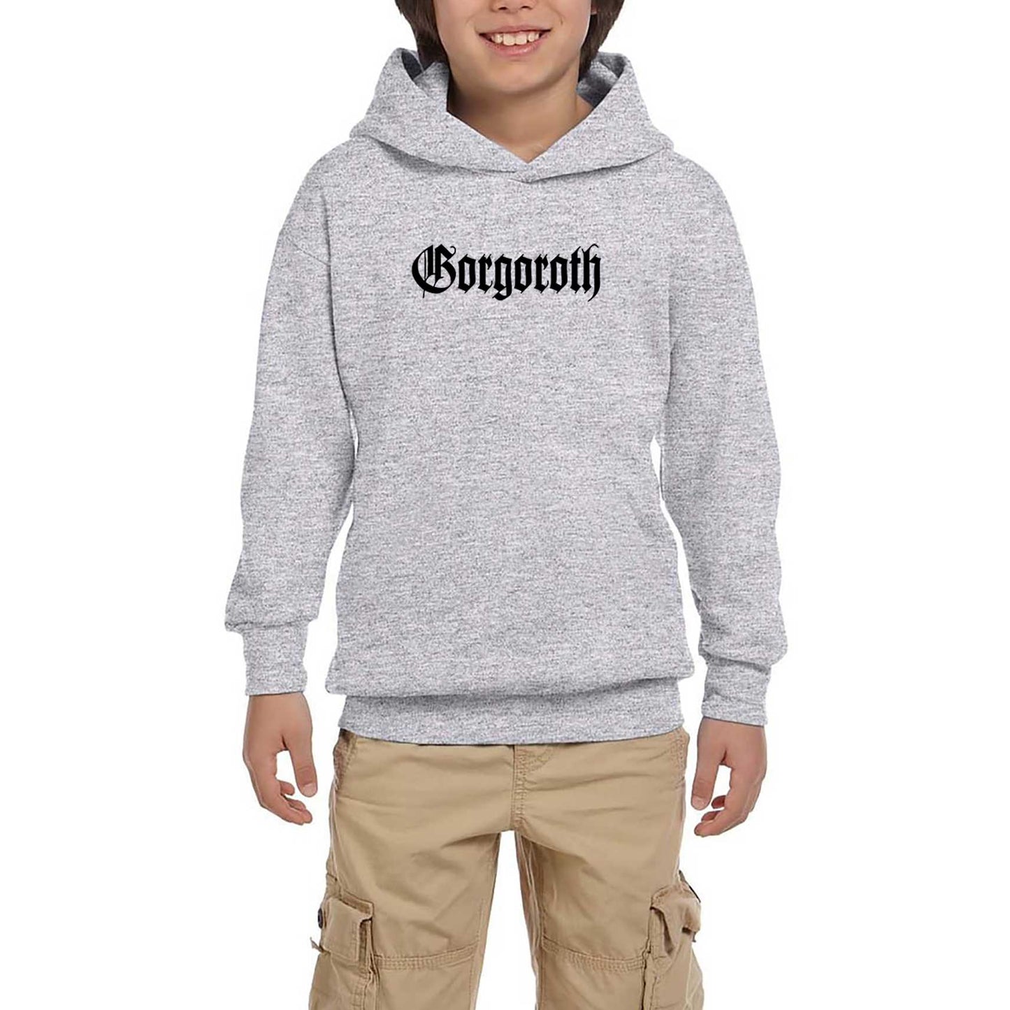 Gorgoroth Text Logo Gri Çocuk Kapşonlu Sweatshirt