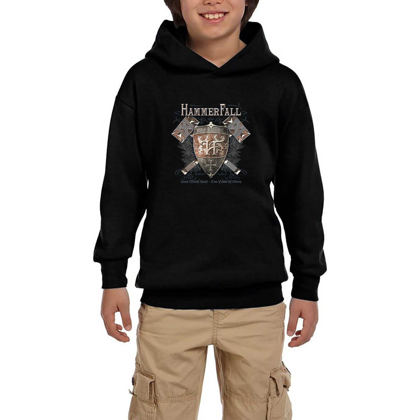 Hammerfall Steel Meets Steel Siyah Çocuk Kapşonlu Sweatshirt