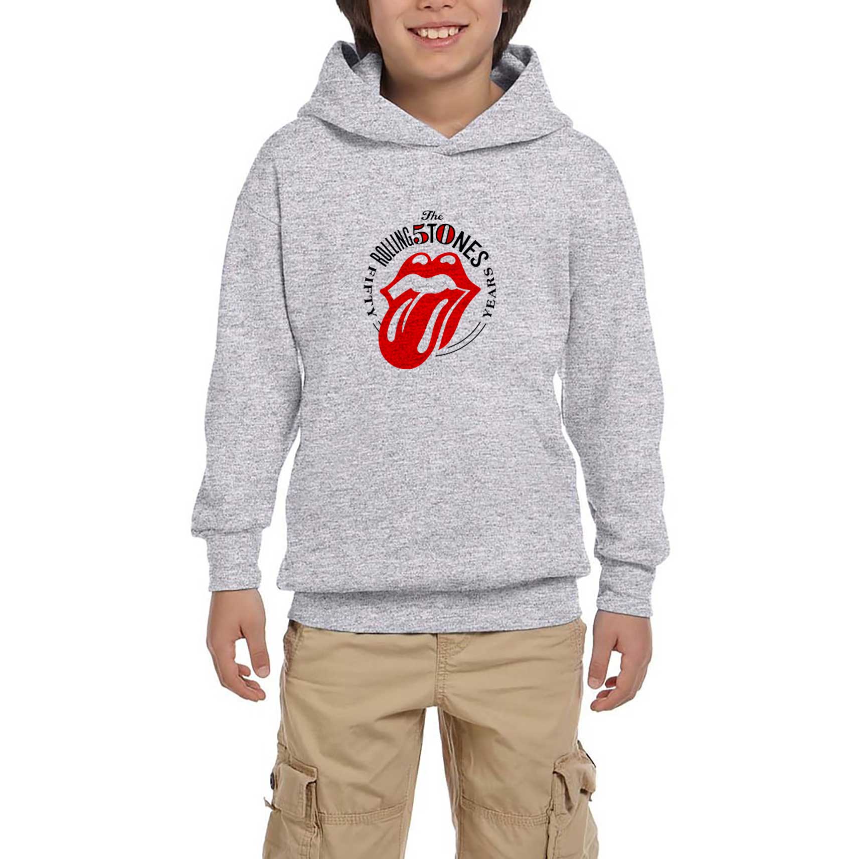 The Rolling Stones 50 Years Gri Çocuk Kapşonlu Sweatshirt