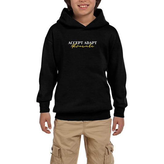 Accept Adapt Advocate Text Siyah Çocuk Kapşonlu Sweatshirt