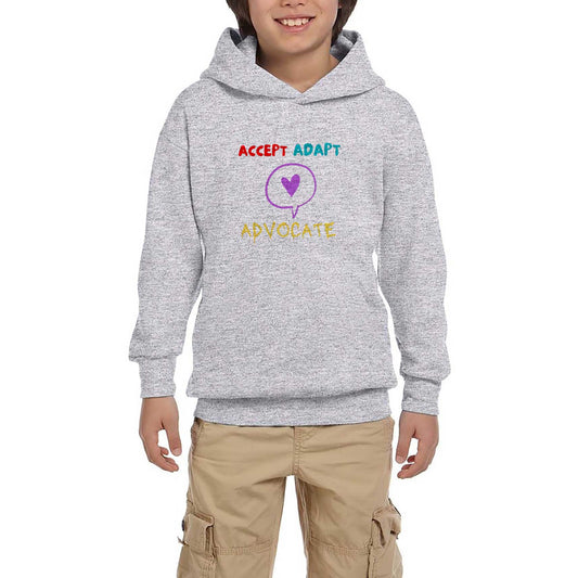 Accept Adapt Advocate Gri Çocuk Kapşonlu Sweatshirt