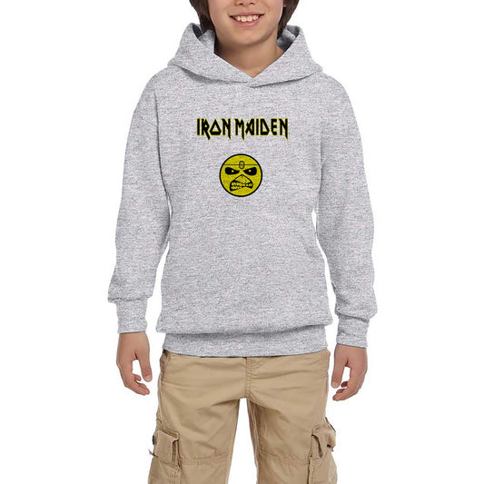 Iron Maiden Face Gri Çocuk Kapşonlu Sweatshirt