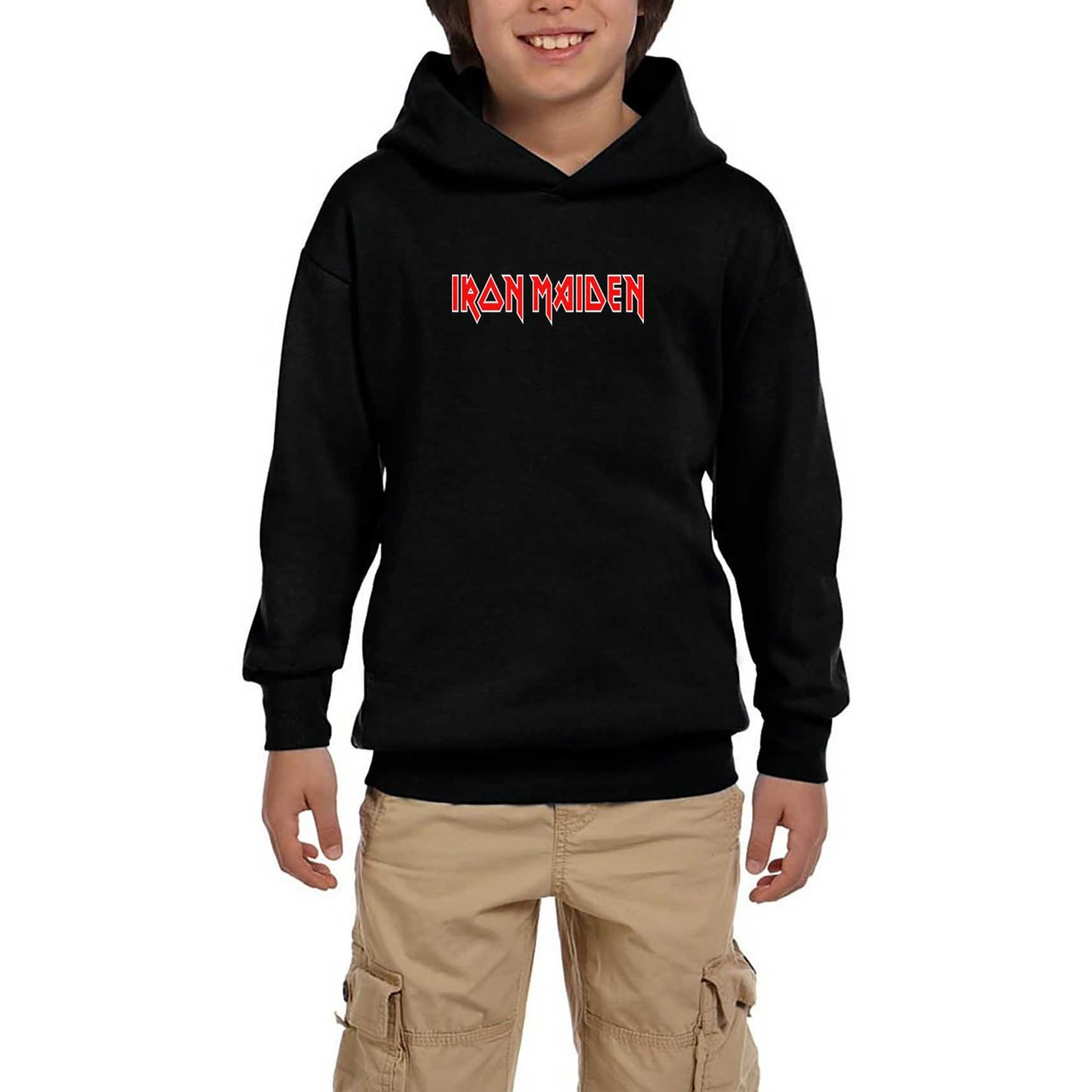 Iron maiden Red Text Siyah Çocuk Kapşonlu Sweatshirt