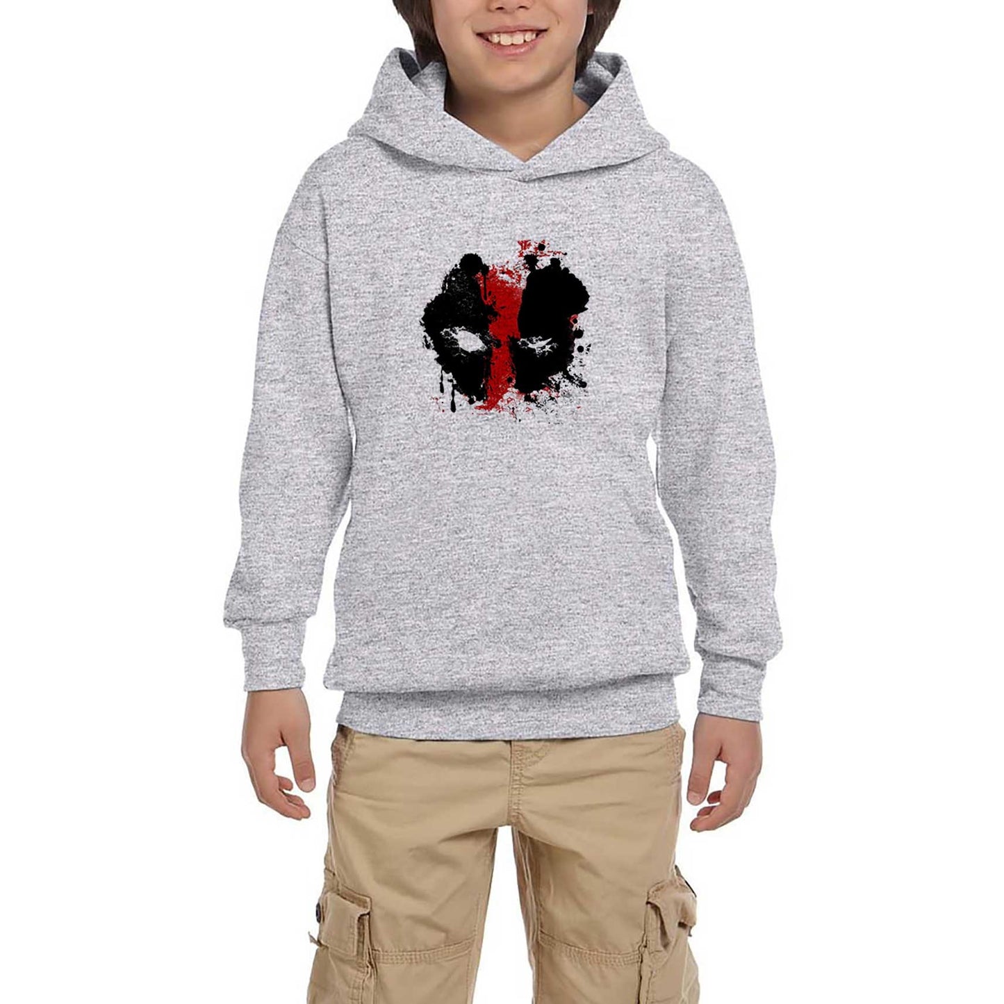 Deadpool Boyama Gri Çocuk Kapşonlu Sweatshirt