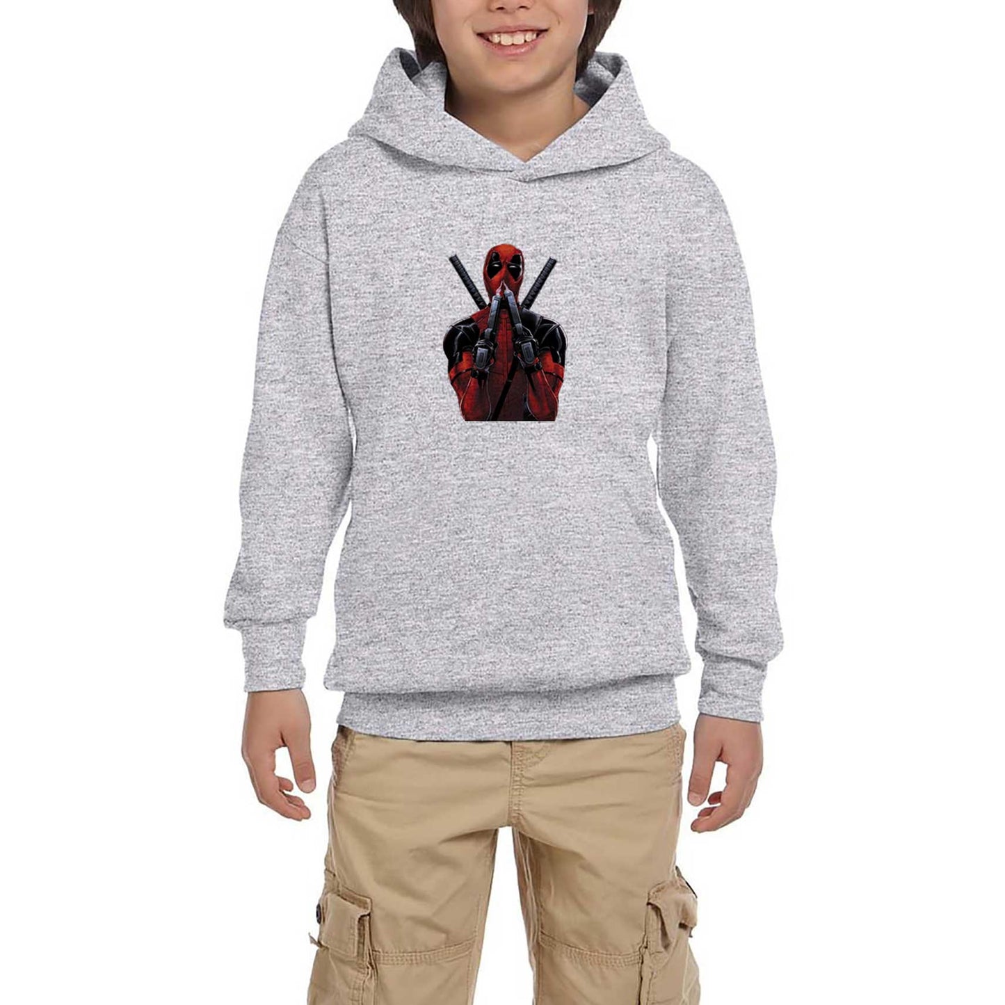 Deadpool Guns Gri Çocuk Kapşonlu Sweatshirt