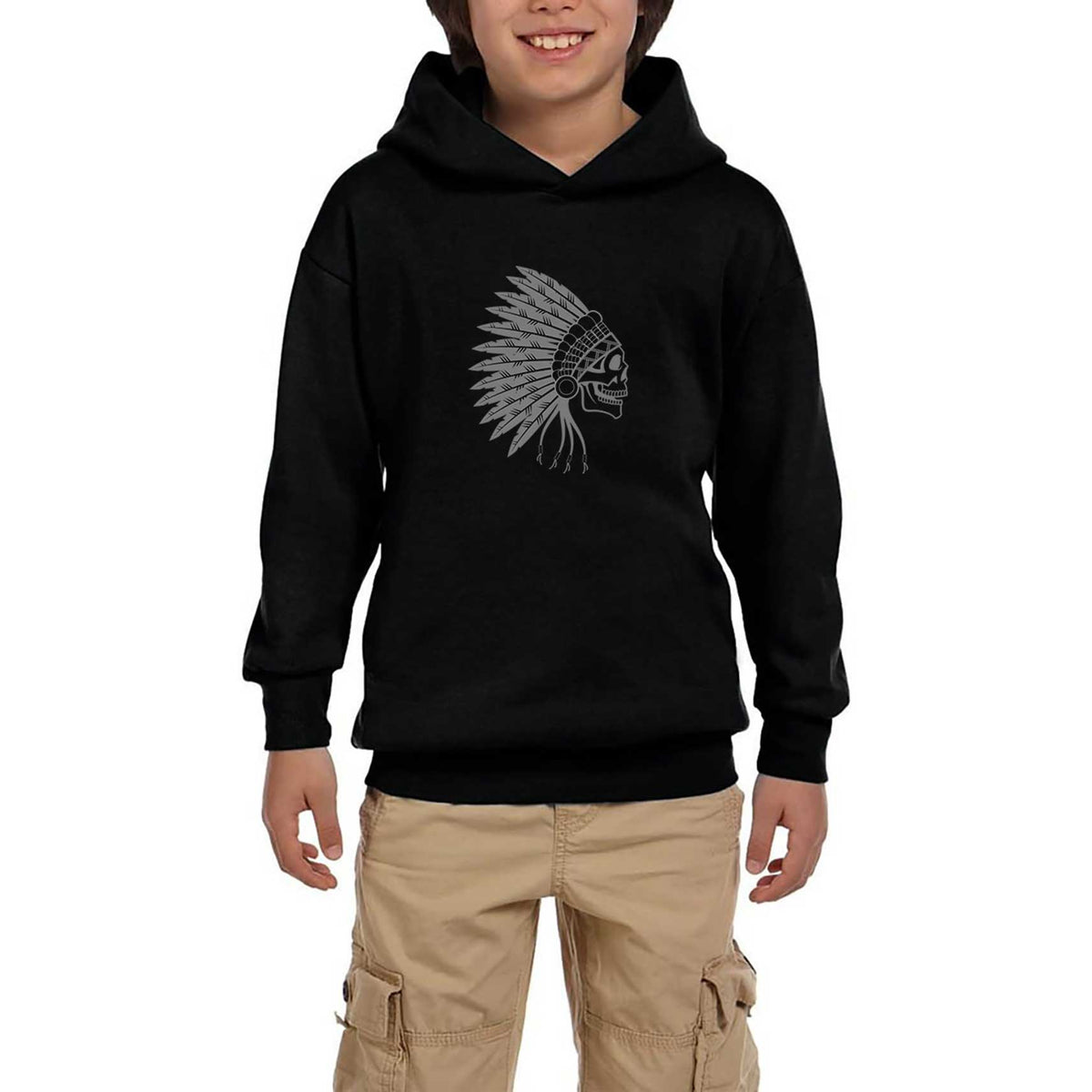 Kızılderili Skull Smile Siyah Çocuk Kapşonlu Sweatshirt