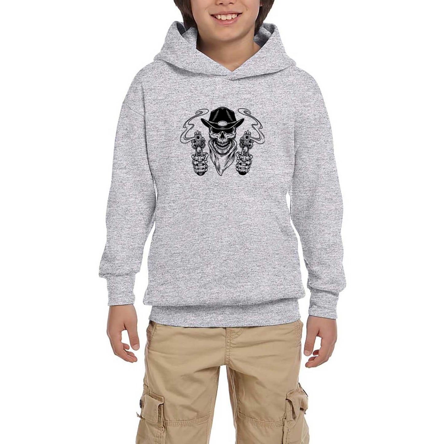 Kovboy Skull Bandana Gri Çocuk Kapşonlu Sweatshirt