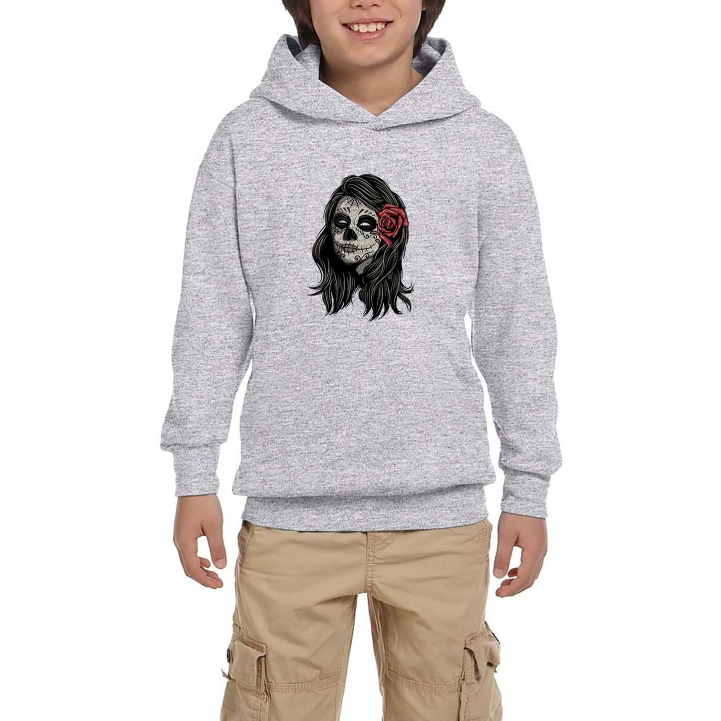 La Calavera Portre Gri Çocuk Kapşonlu Sweatshirt