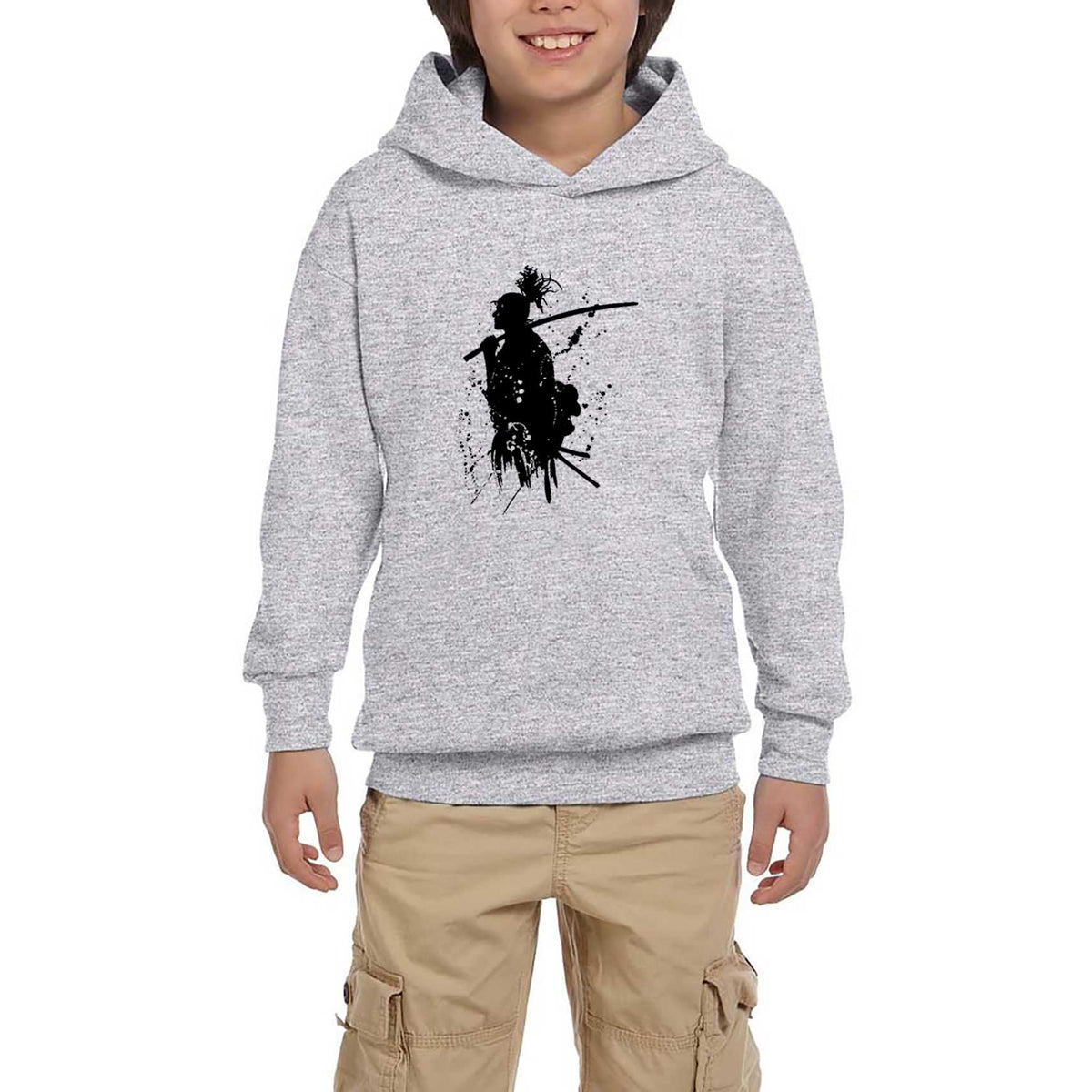 Samurai Miyamoto Musashi Gri Çocuk Kapşonlu Sweatshirt