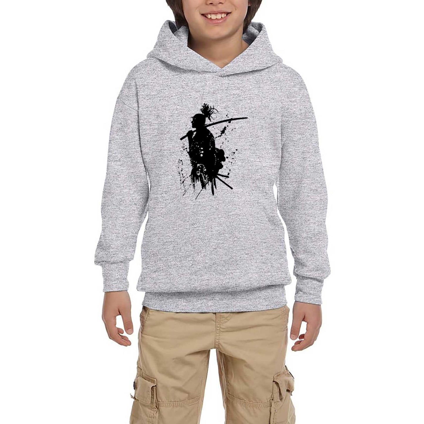 Samurai Miyamoto Musashi Gri Çocuk Kapşonlu Sweatshirt