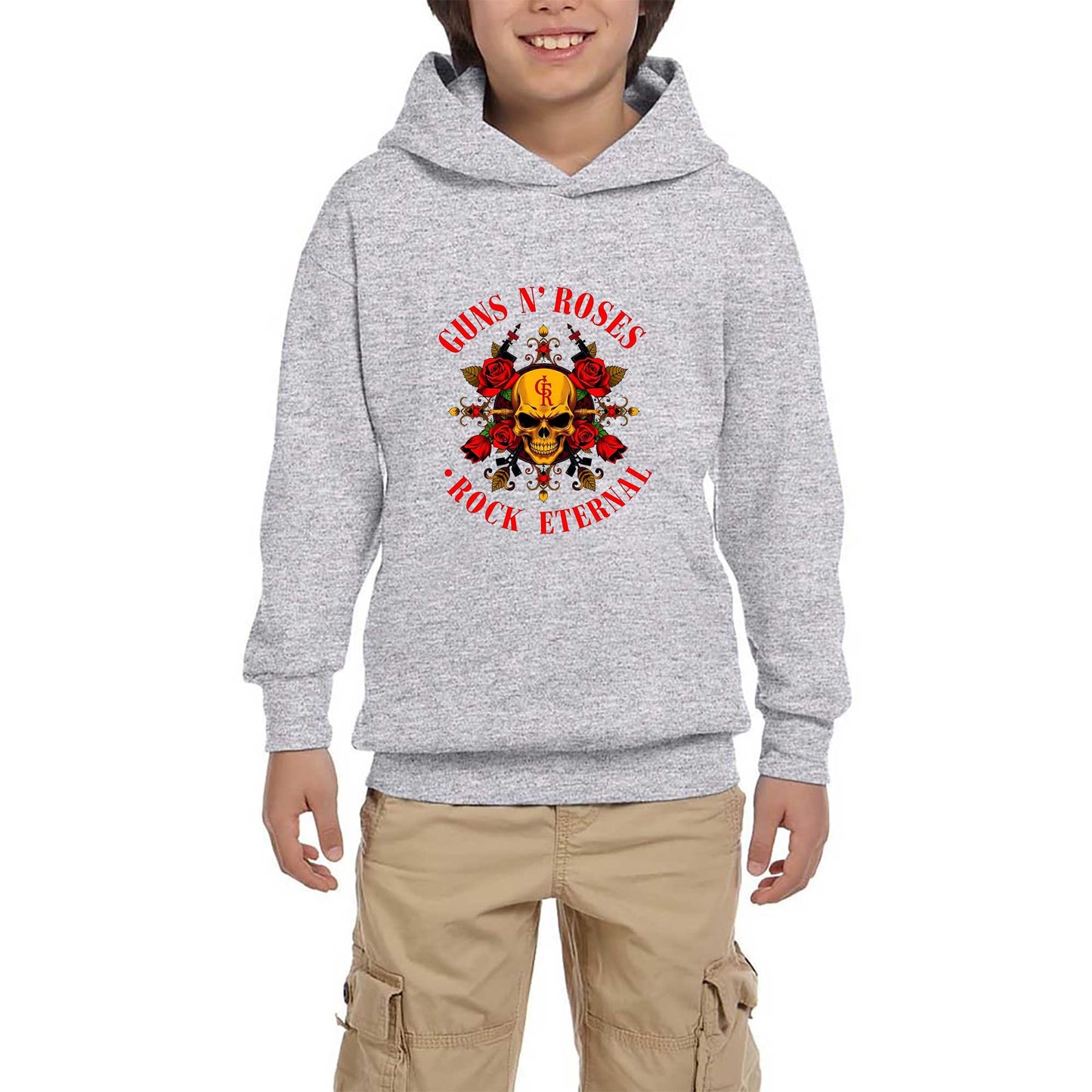 Guns N Roses Rock Eternal Gri Çocuk Kapşonlu Sweatshirt