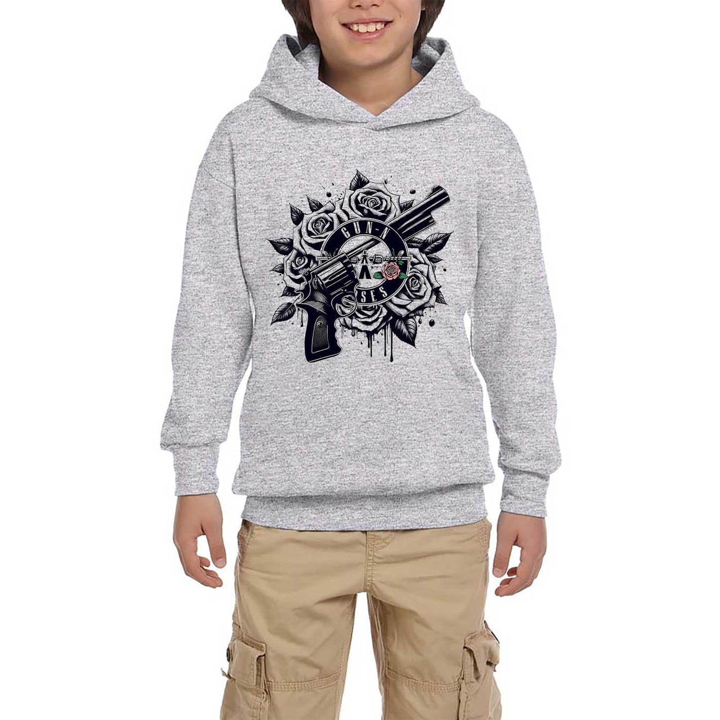 Guns N Roses Guns Logo Gri Çocuk Kapşonlu Sweatshirt