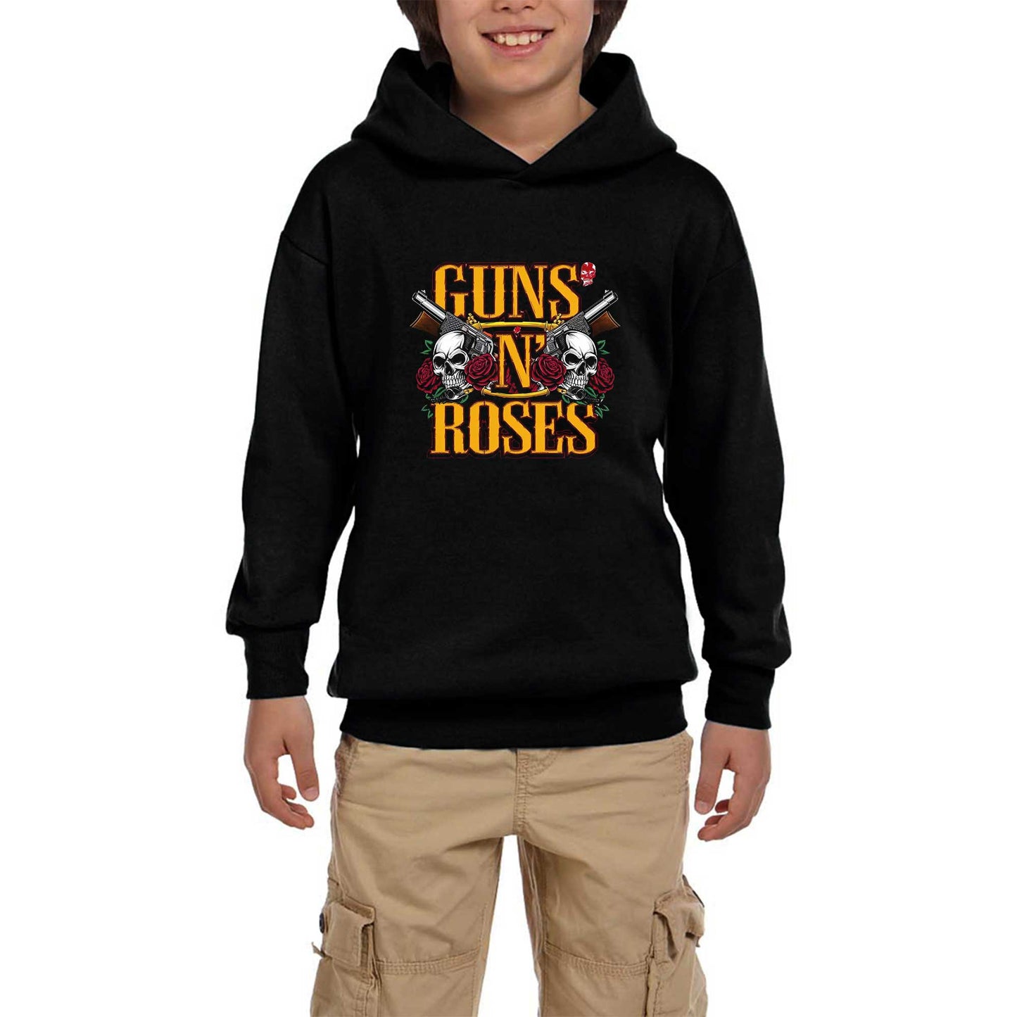 Guns N Roses Text Skull Siyah Çocuk Kapşonlu Sweatshirt