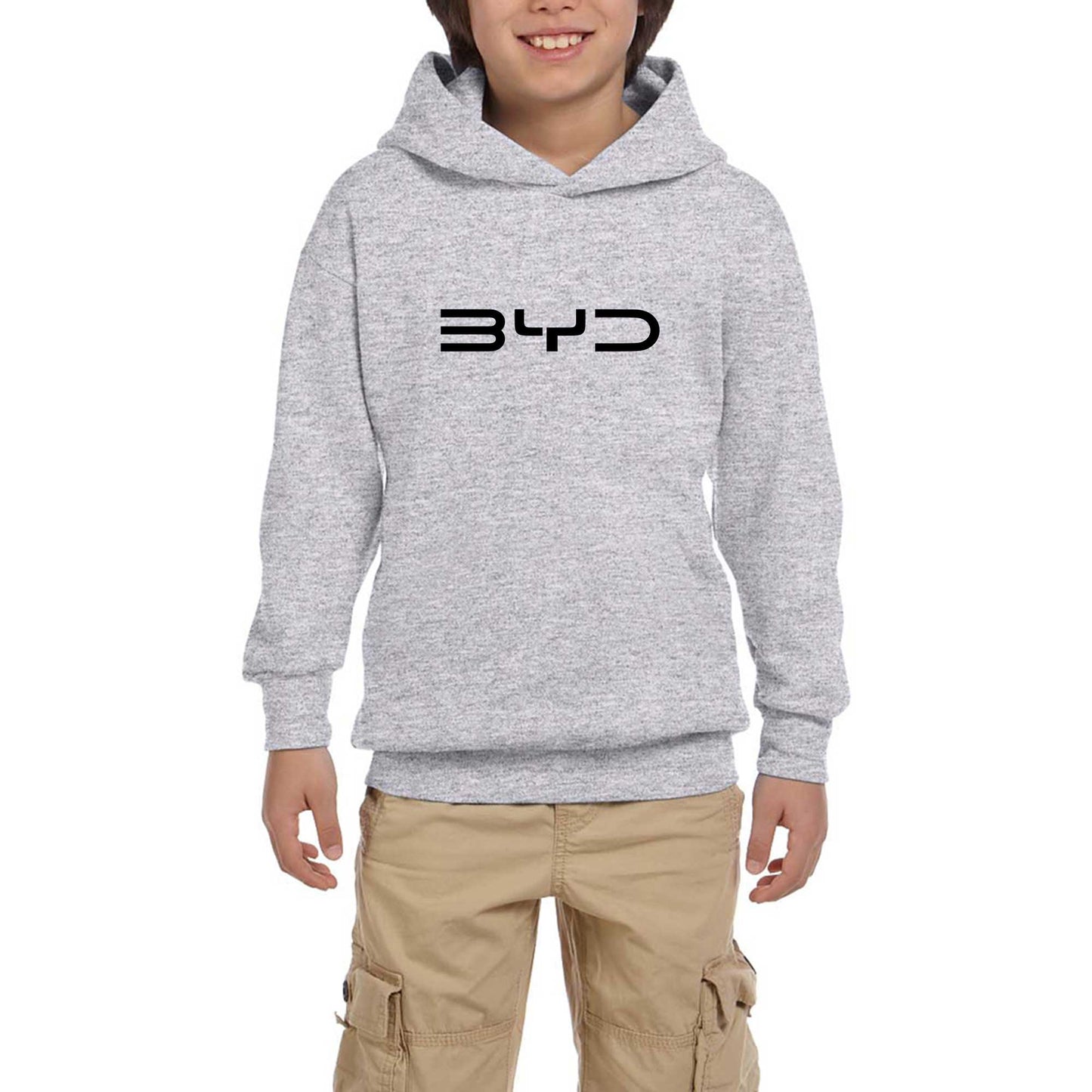 BYD Logo Black Gri Çocuk Kapşonlu Sweatshirt