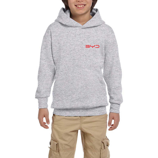 BYD Logo Text Red Gri Çocuk Kapşonlu Sweatshirt