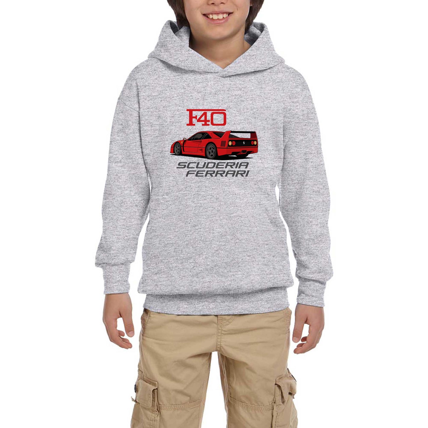 Ferrari F40 Gri Çocuk Kapşonlu Sweatshirt
