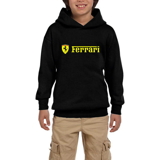 Ferrari Logo Gold Text Siyah Çocuk Kapşonlu Sweatshirt