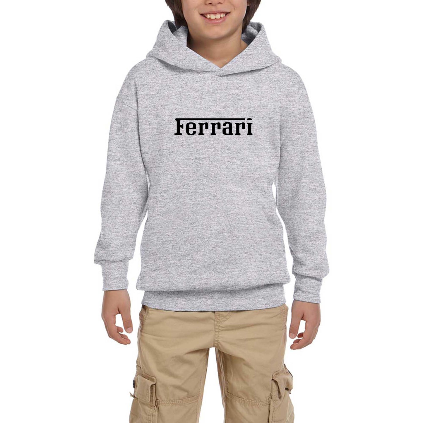 Ferrari Text Black Gri Çocuk Kapşonlu Sweatshirt