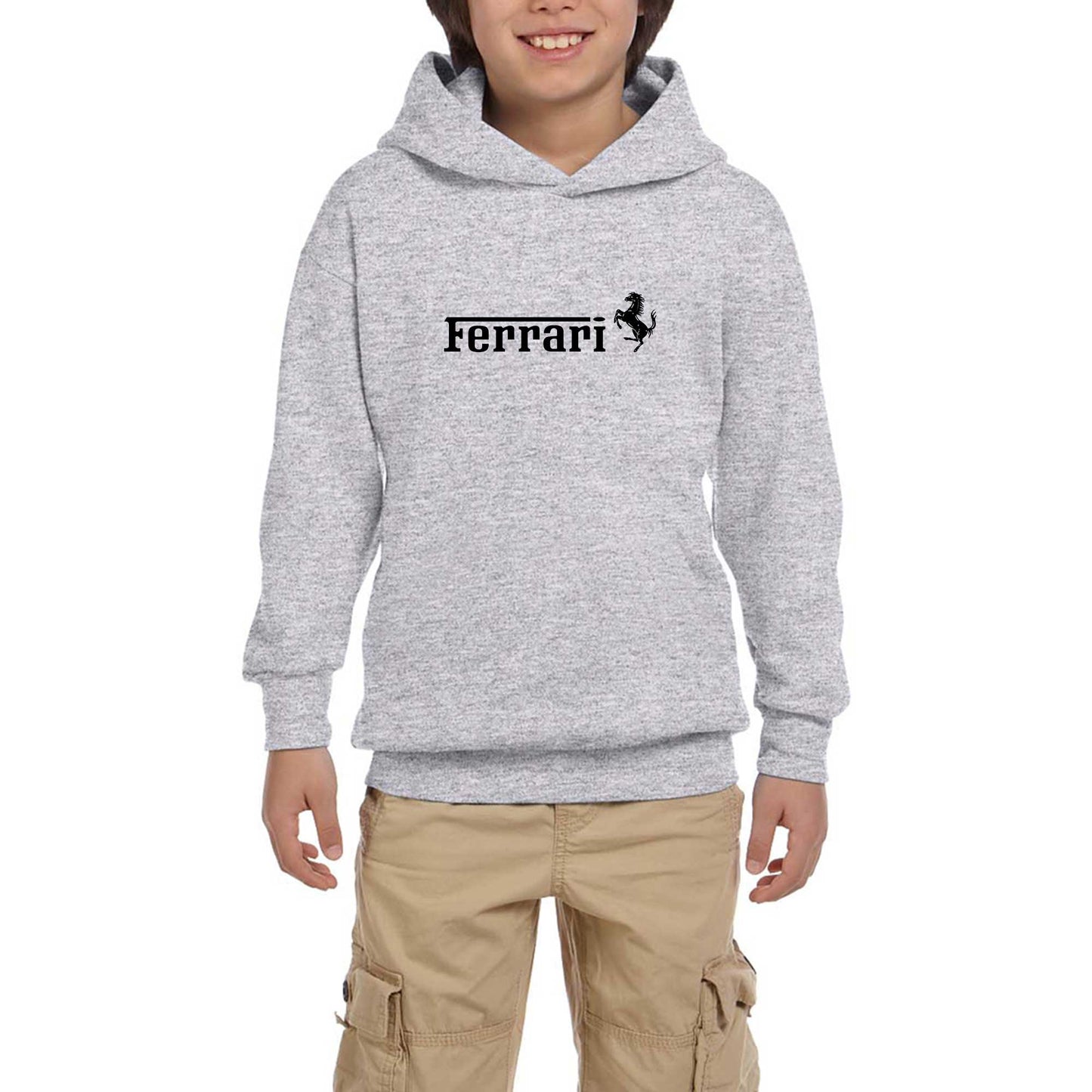 Ferrari TeXT Logo Gri Çocuk Kapşonlu Sweatshirt