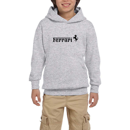 Ferrari TeXT Logo Gri Çocuk Kapşonlu Sweatshirt