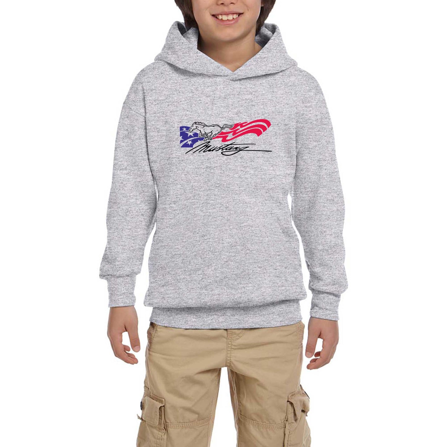 Mustang Amerika Gri Çocuk Kapşonlu Sweatshirt
