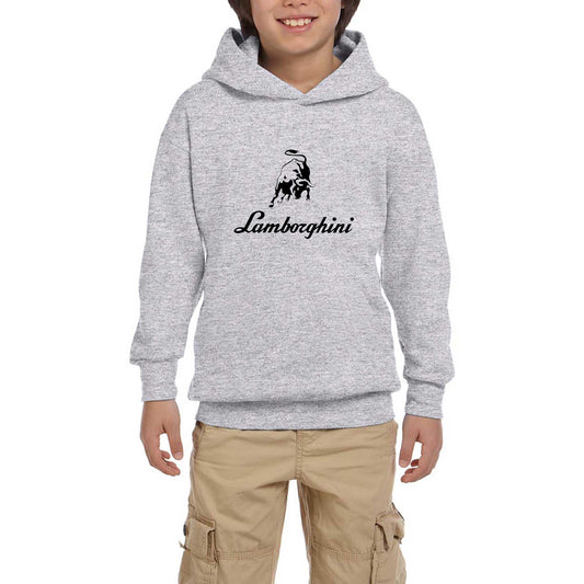 Lamborghini Text Logo Gri Çocuk Kapşonlu Sweatshirt