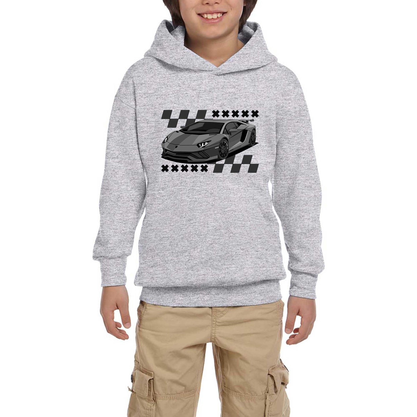 Lamborghini Huracan Gri Çocuk Kapşonlu Sweatshirt