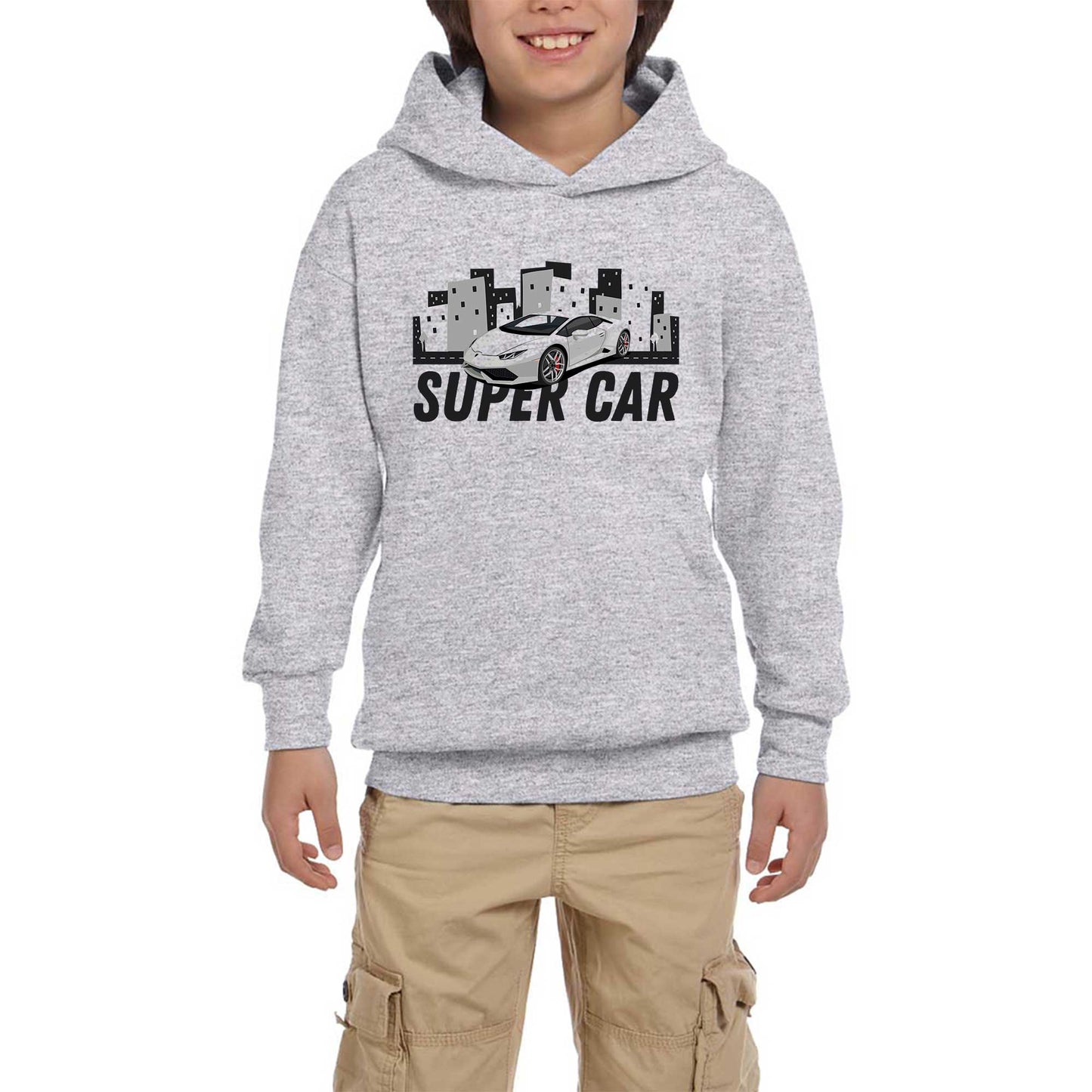 Süper Car Lamborghini Gri Çocuk Kapşonlu Sweatshirt
