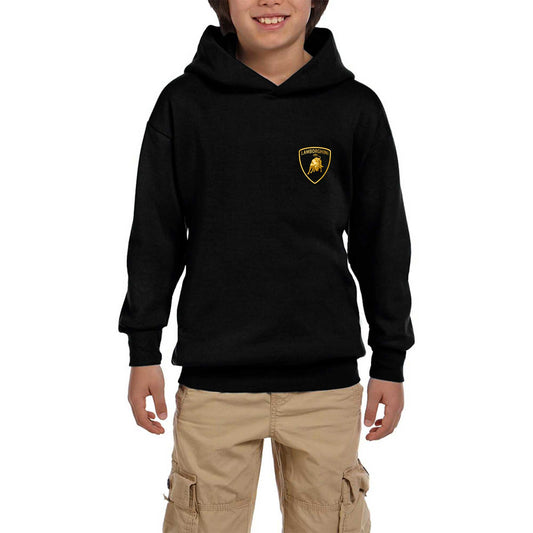 Lamborghini Gold Logo Siyah Çocuk Kapşonlu Sweatshirt