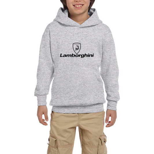 Lamborghini Logo Text Gri Çocuk Kapşonlu Sweatshirt