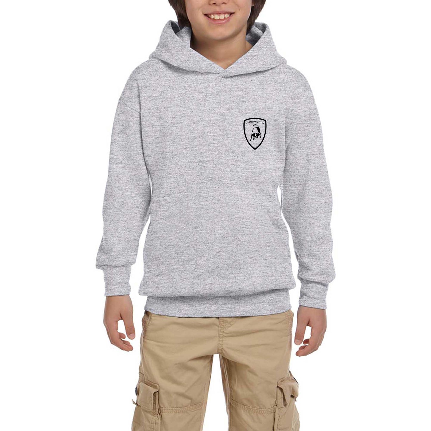Lamborghini Logo Black Gri Çocuk Kapşonlu Sweatshirt