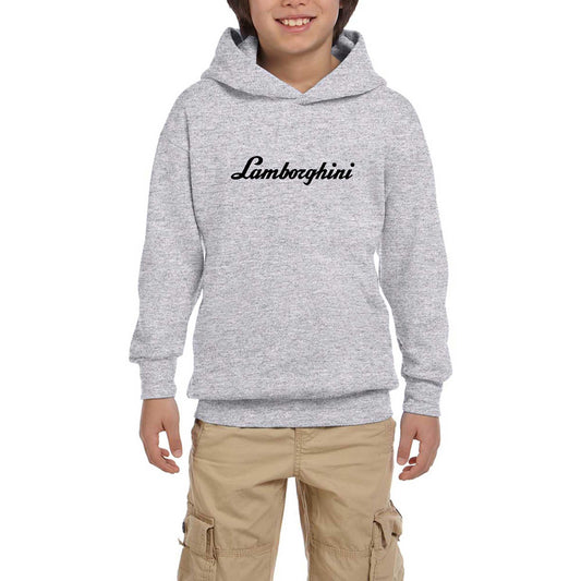 Lamborghini Text Black Gri Çocuk Kapşonlu Sweatshirt
