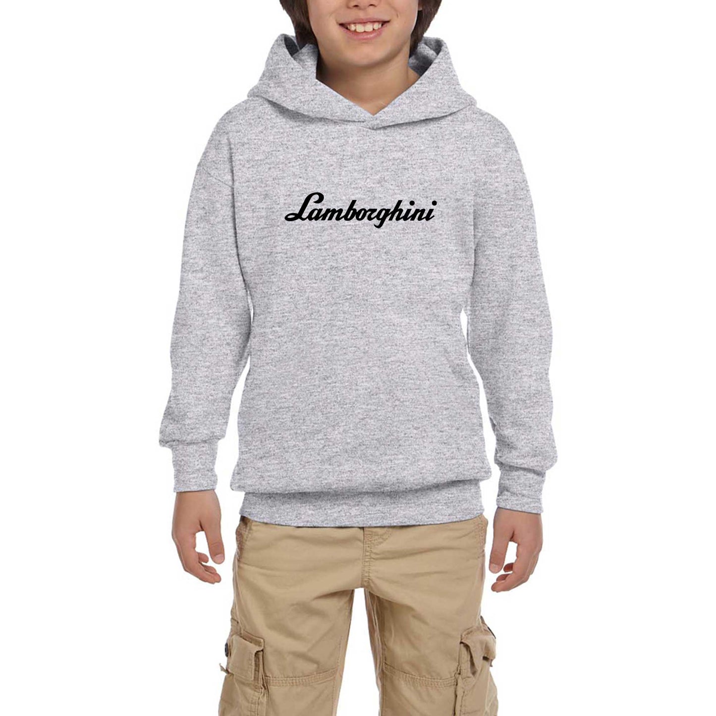 Lamborghini Text Black Gri Çocuk Kapşonlu Sweatshirt